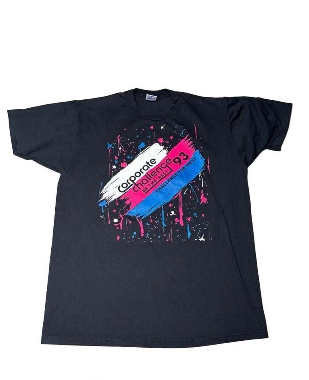 Jerzees Corporate Challenge 93 T-Shirt Size L Black Paint Splatter